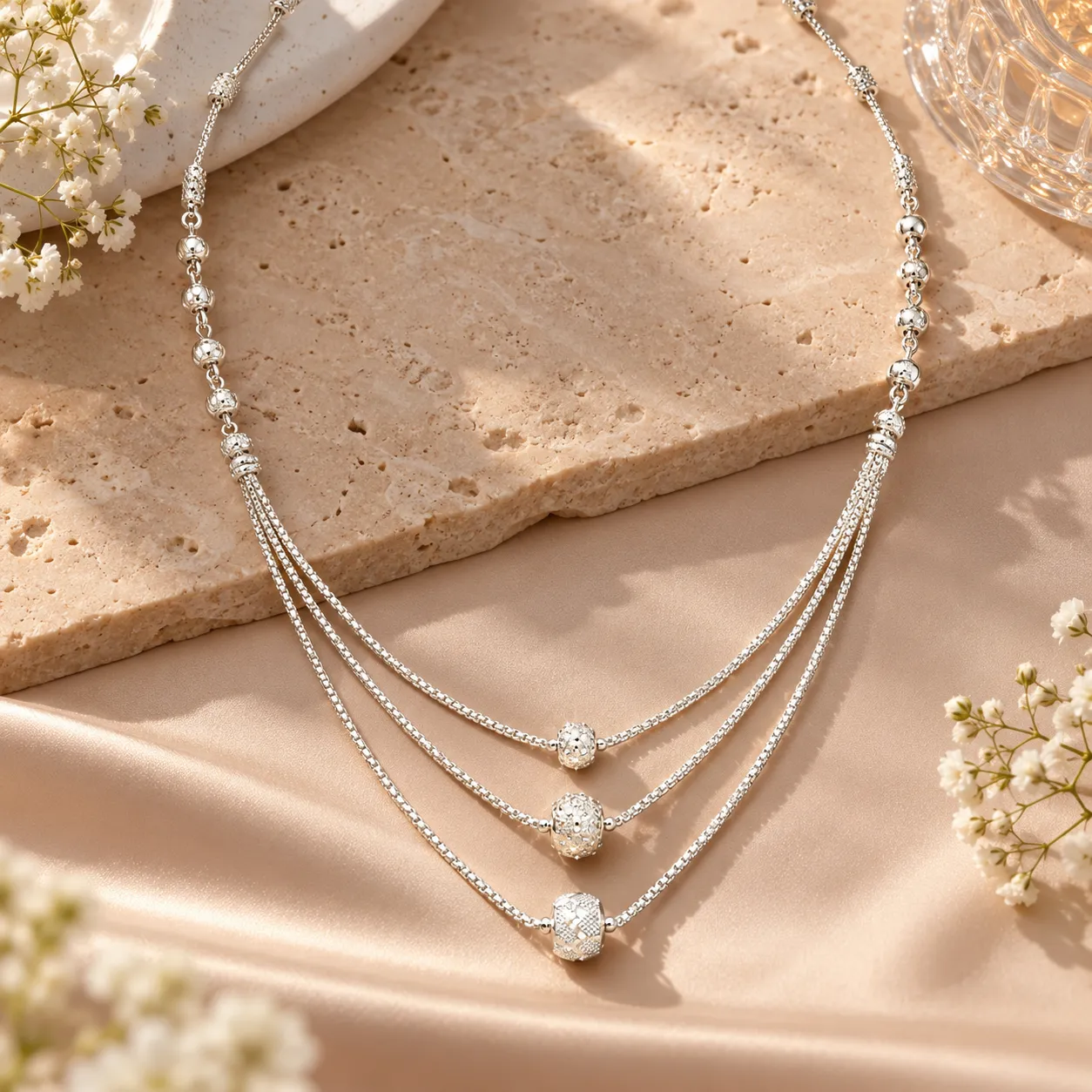 Triple Grace Silver Necklace