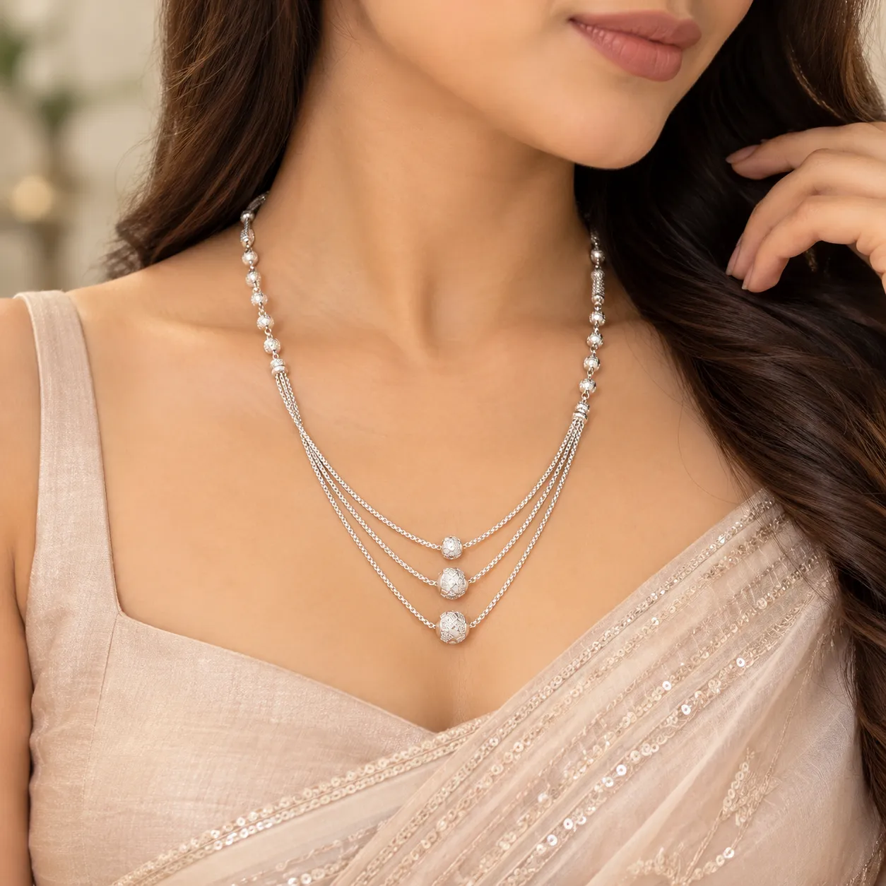 Triple Grace Silver Necklace