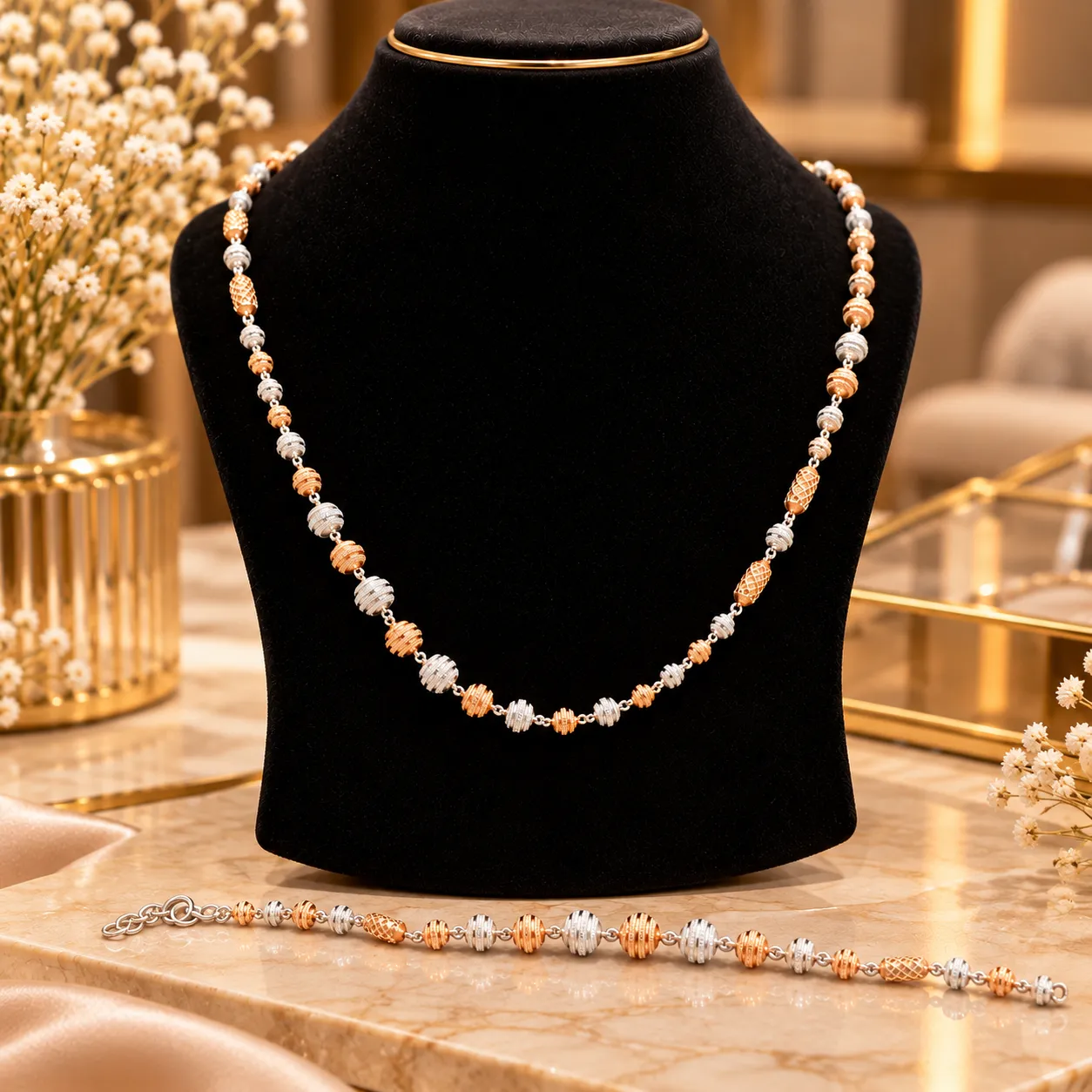 Rosé Harmony Long Necklace & Bracelet Set
