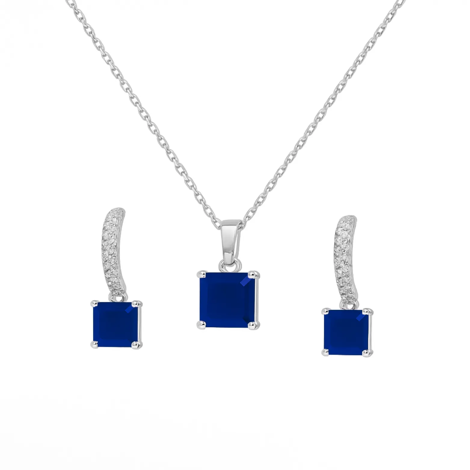 Elegant Sapphire Blue Pendant Set in Silver