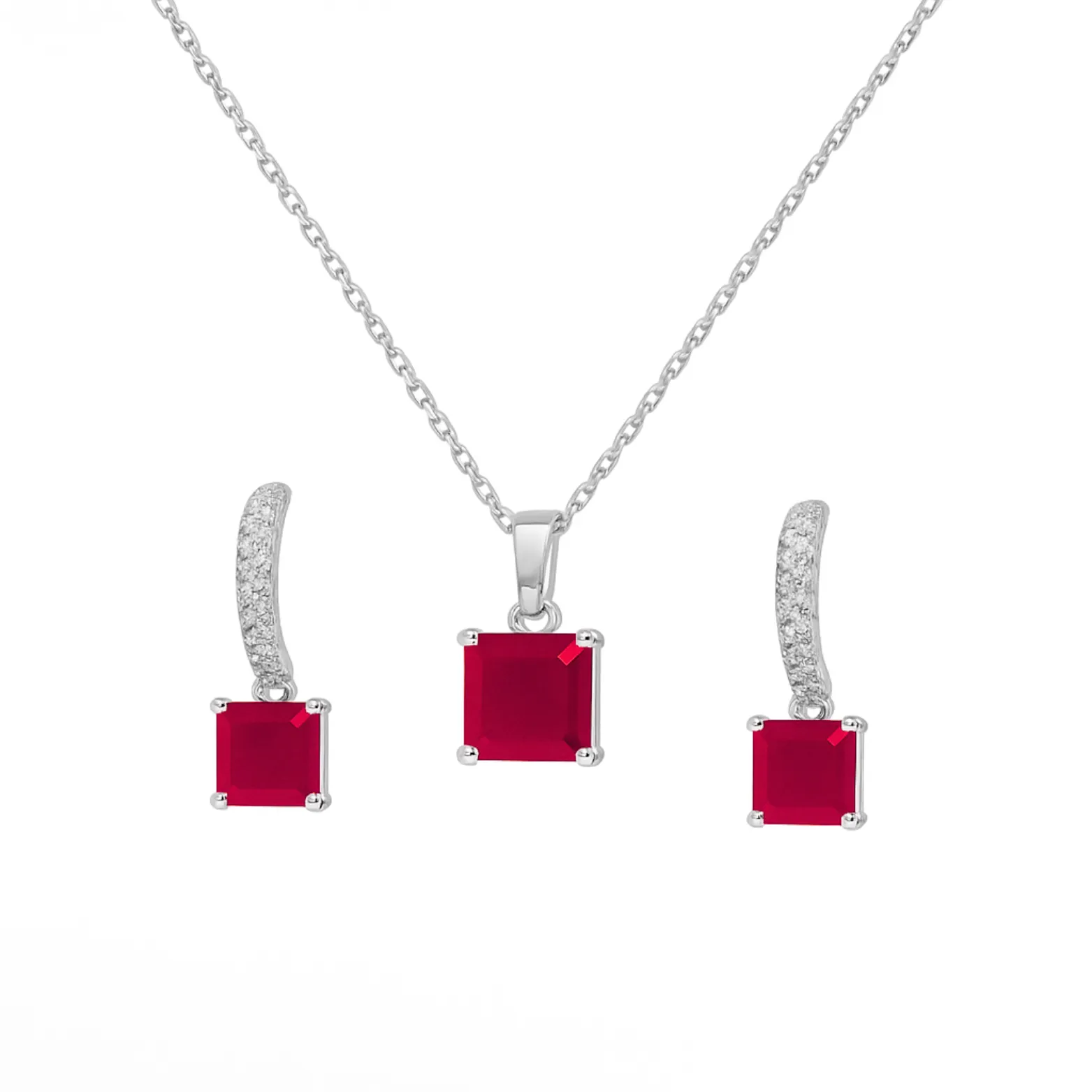  Sterling Silver Red Radiance Necklace Set
