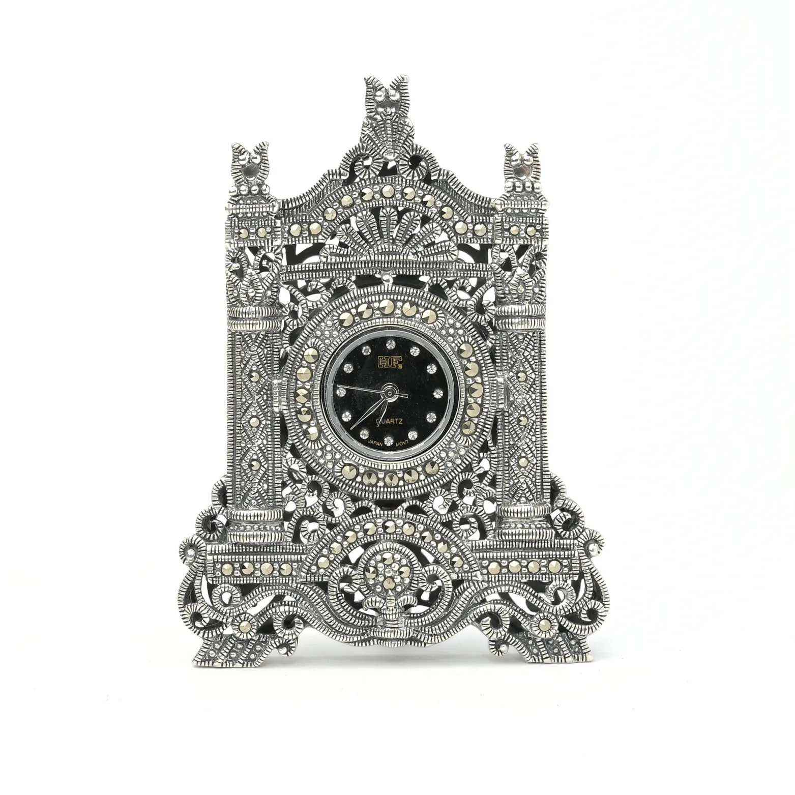 Ekaa Heritage Filigree Silver Table Clock